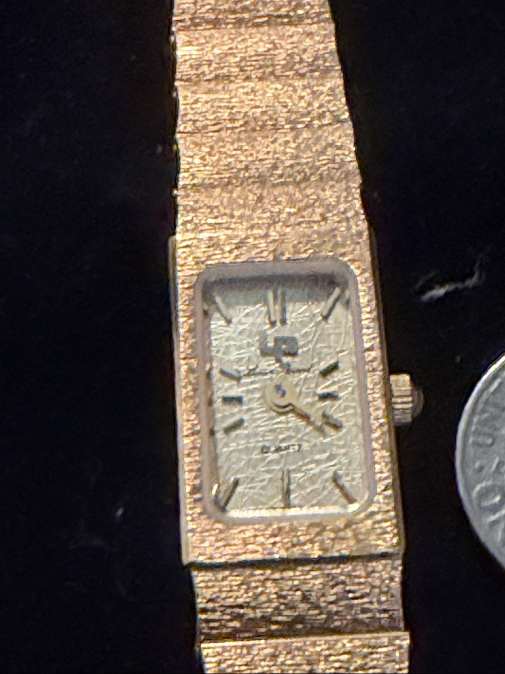 Lucien Piccard Gold-Tone Textured Rectangular Dress Watch